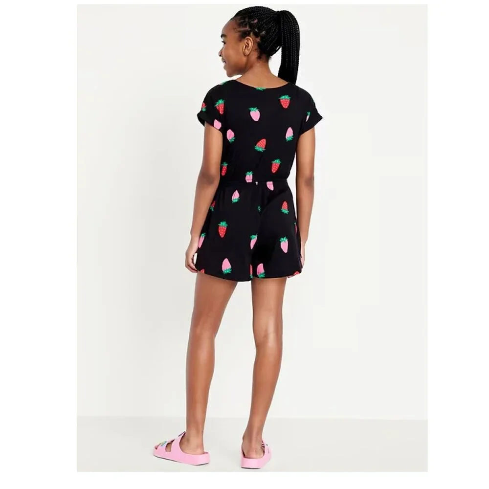 Old Navy Printed Short-Sleeve Button-Front Strawberry Print Romper for Girls